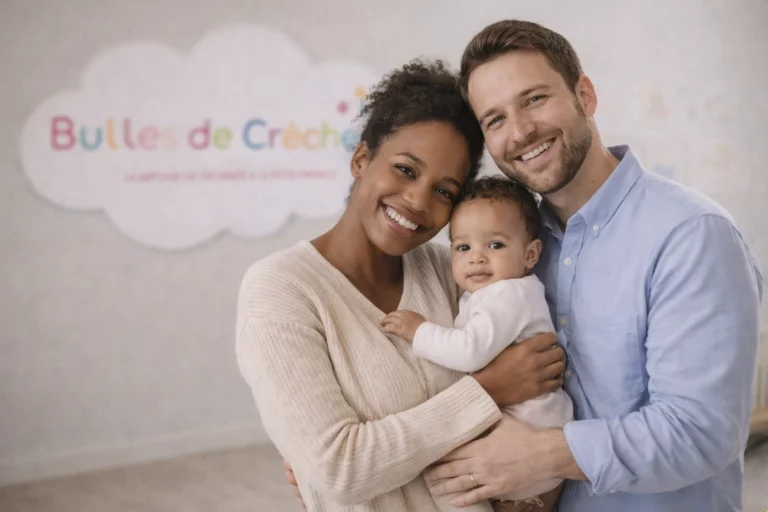 Parents et enfant dans une crèche Bulles de Crèches