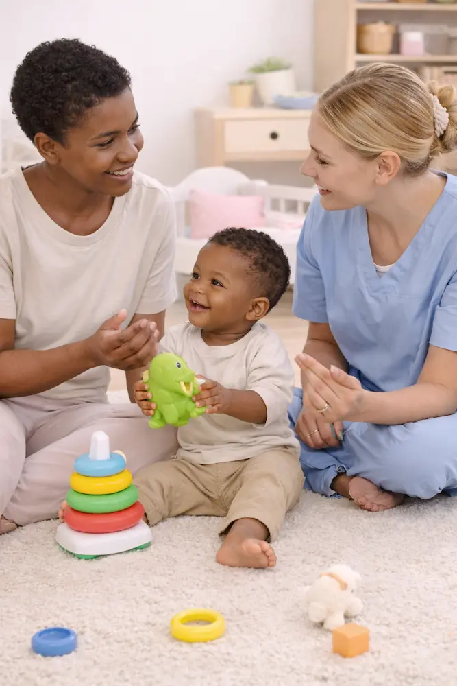 Familiarisation en crèche d'une maman et son bébé