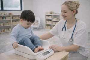 RSAI en creche - pesée d'un enfant