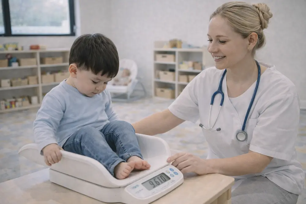 RSAI en creche - pesée d'un enfant